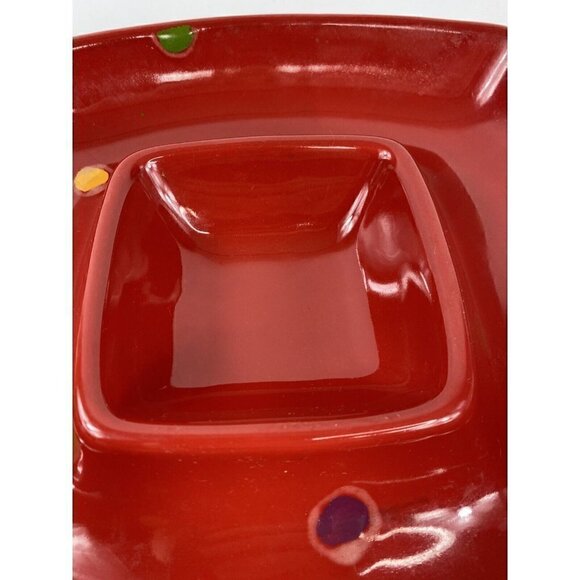 Vietri Chip & Dip pottery Serving Bowl Dinner Party Red With Color Dots - Picture 7 of 12
